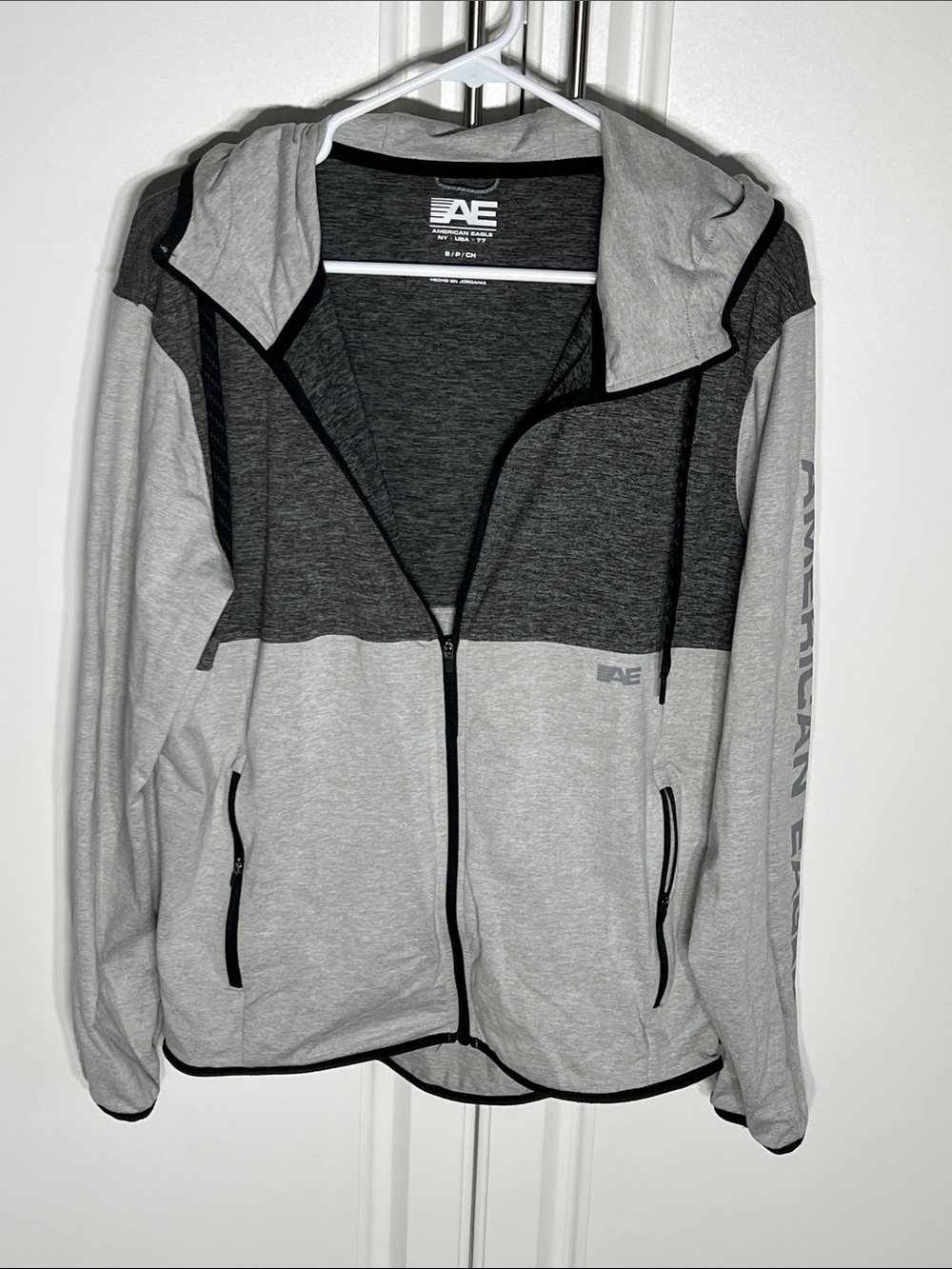 American Eagle Outfitters Two-Tone Light Gray and Charcoal Zip Hoodie